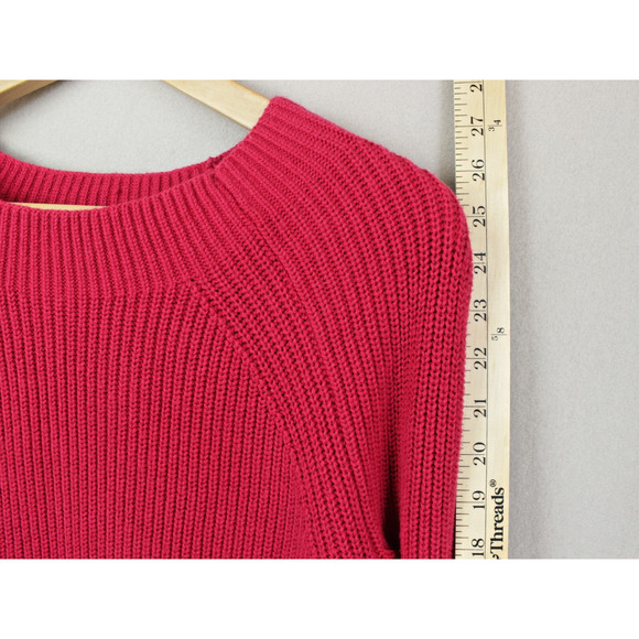 Lands End Women's Sweater Medium Red Pink Knit Cotton/Acrylic - Picture 5 of 7